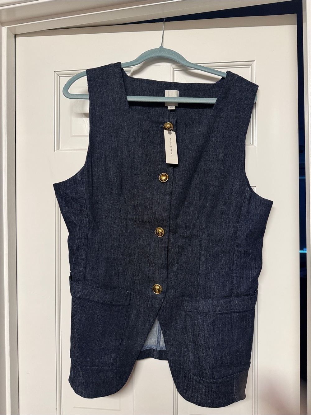 NWT Maeve Dark Denim Button-Front Vest with Gold Buttons from Anthropologie